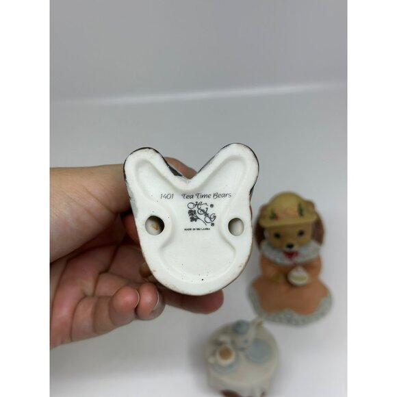 VTG HOMCO Tea Time Bears Figurine Set | Ceramic Mr. & Mrs. Teddy Bears w/ Table - Picture 6 of 8